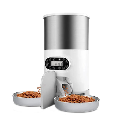 Automatic pet feeder with stainless steel bowls for cats and dogs – Smart feeding system with portion control