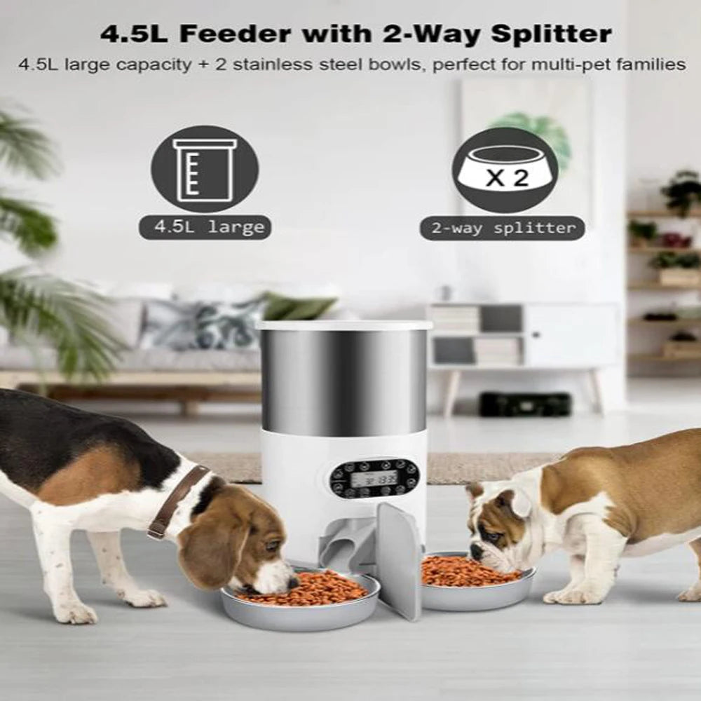 Automatic pet feeder with stainless steel bowls for cats and dogs – Smart feeding system with portion control