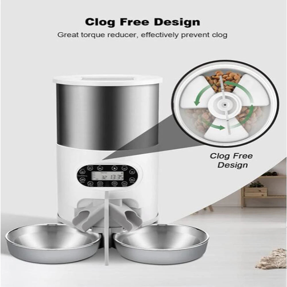 Automatic pet feeder with stainless steel bowls for cats and dogs – Smart feeding system with portion control