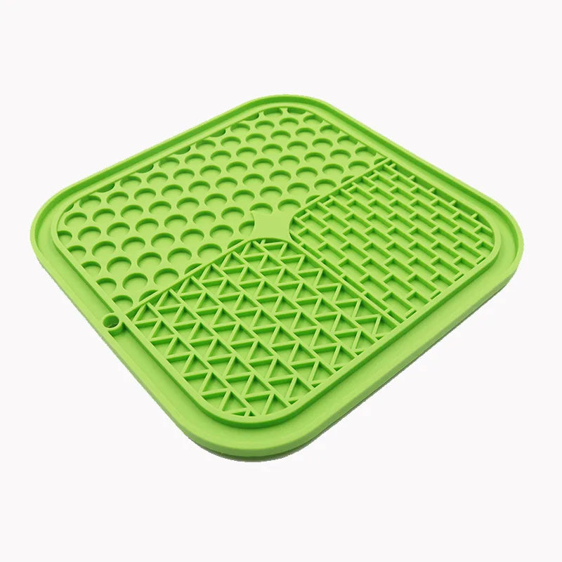 Silicone dog licking mat with suction cups for slow feeding, anxiety relief, and treat dispensing