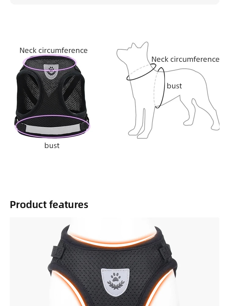 Breathable Pet Leash & Undershirt Harness – No-Pull, Escape-Proof Design