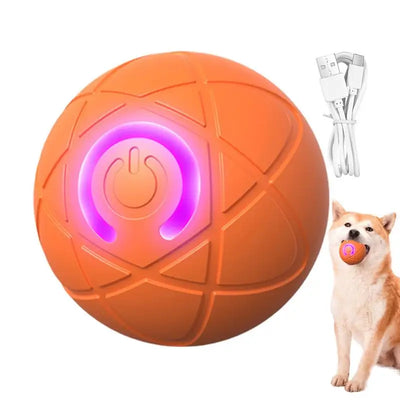 Smart interactive dog toy, automatic moving LED rolling ball for pets, designed to keep dogs entertained and active.