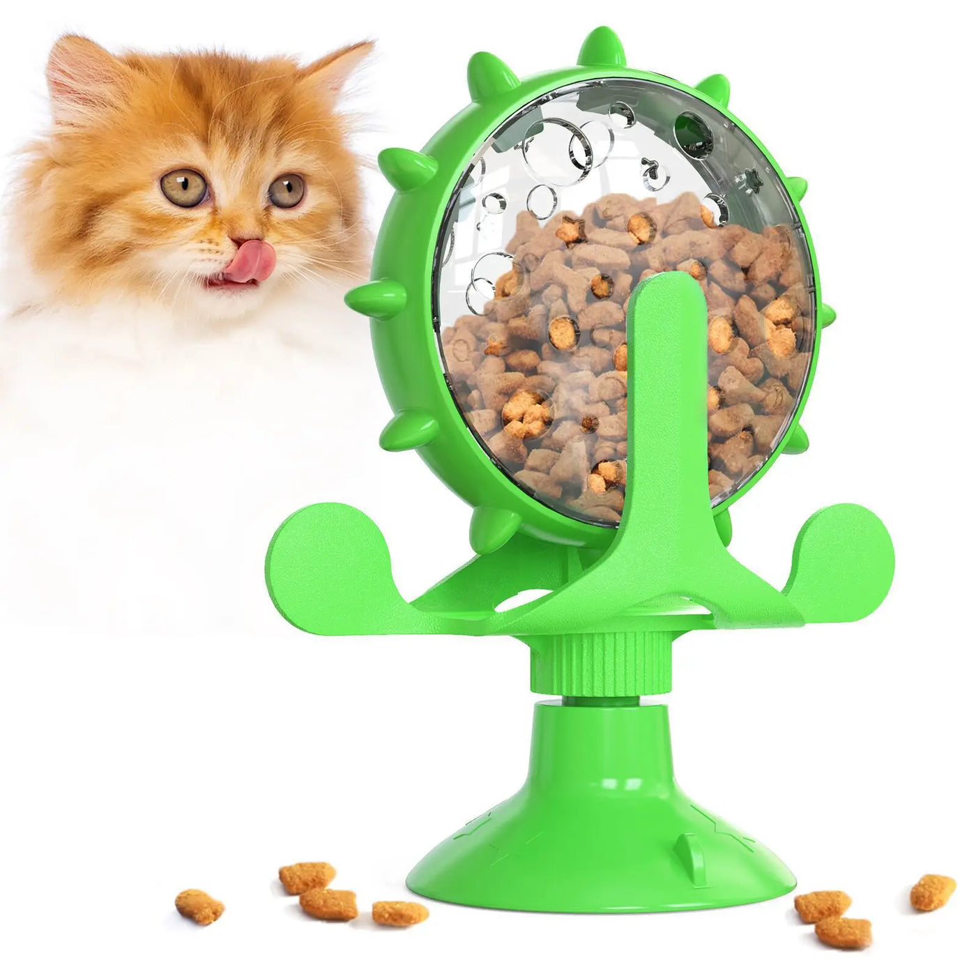 Interactive pet feeding wheel, slow feeder, and food dispensing toy for dogs and cats to encourage healthy eating and mental stimulation