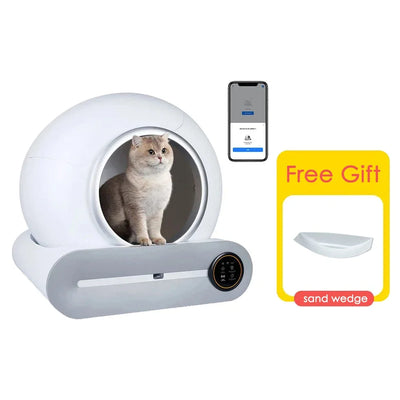 Smart self-cleaning cat litter box with app control, odor removal, and automatic waste disposal