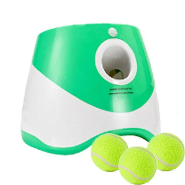 Automatic ball launcher dog thrower with adjustable distance settings from 10 to 30 feet for interactive fetch play