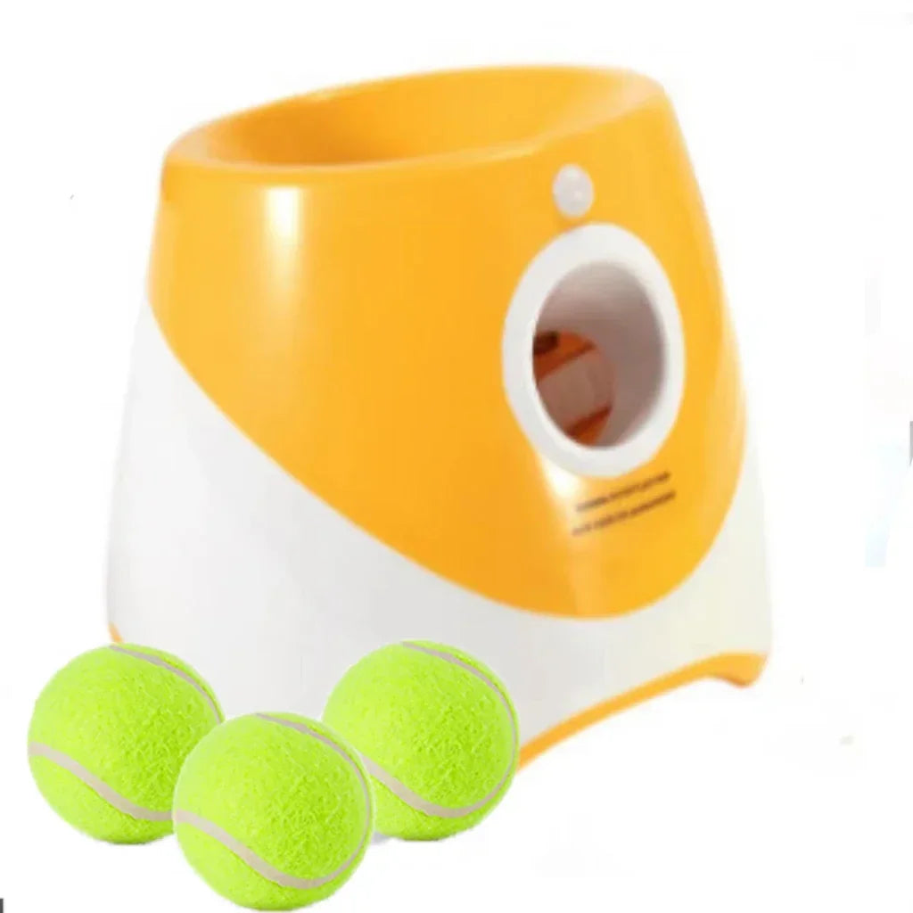 Automatic ball launcher dog thrower with adjustable distance settings from 10 to 30 feet for interactive fetch play