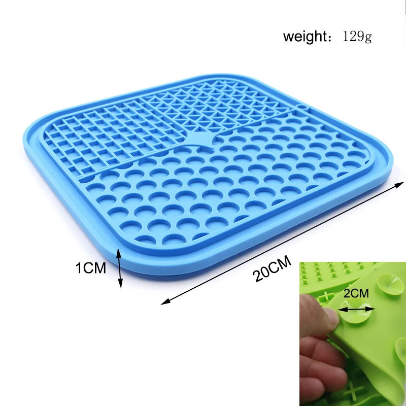 Silicone dog licking mat with suction cups for slow feeding, anxiety relief, and treat dispensing