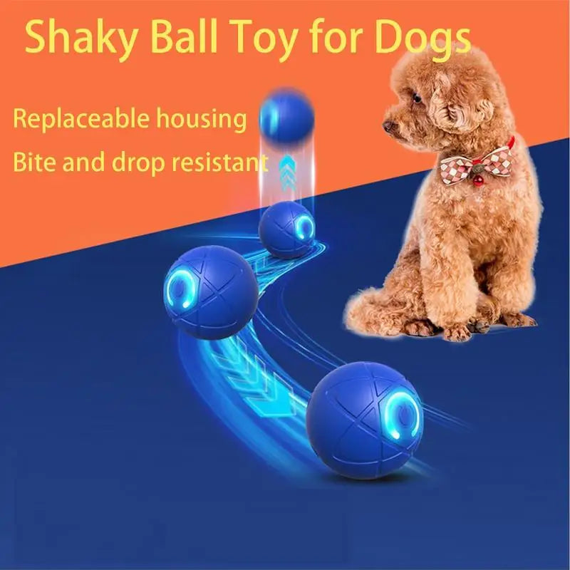 Smart interactive dog toy, automatic moving LED rolling ball for pets, designed to keep dogs entertained and active.