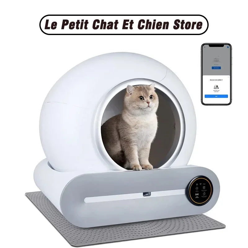 Smart self-cleaning cat litter box with app control, odor removal, and automatic waste disposal